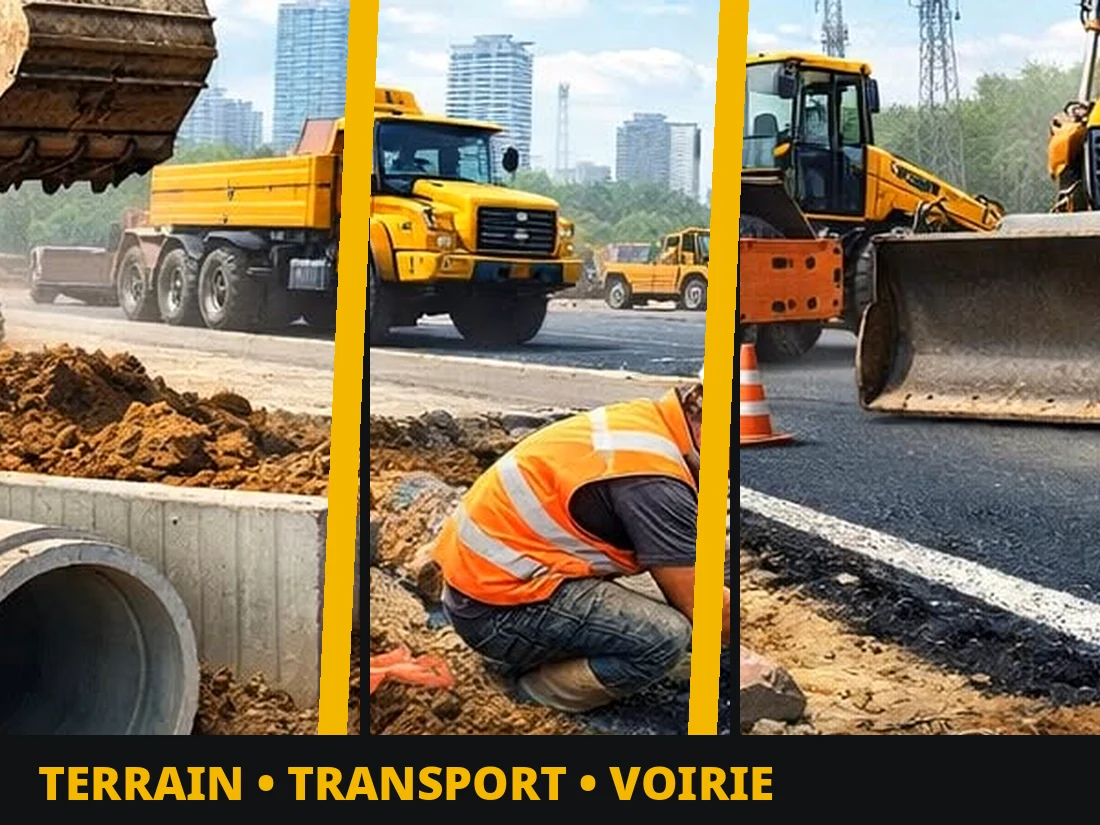 Illustration de l’équipe et des engins Tracto Services sur un chantier